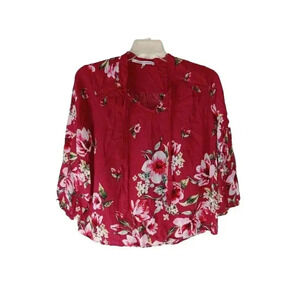 Collective Concepts Blouse Size  XL Top 3/4 Sleeves Tie Neck Floral